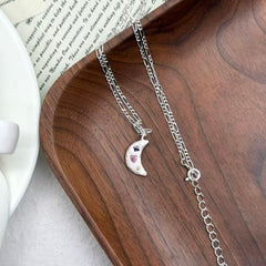 S925 Silver Brushed Moon & Colorful Zircon Necklace