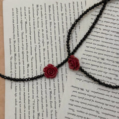 S925 Silver Cinnabar Red Rose Necklace
