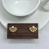 S925 Gold-Plated Zirconia & Pearl Stud Earrings