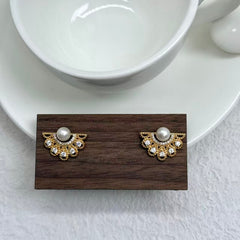 S925 Gold-Plated Zirconia & Pearl Stud Earrings