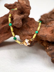 Malachite, Green Bead & Pearl Bracelet in S925 Silver