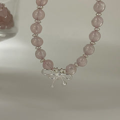 S925 Silver Bow & Pink Crystal Sweet Bracelet
