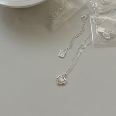 S925 Silver Heart Necklace with White Mother-of-Pearl Texture