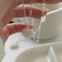 S925 Silver Woven Heart Beaded Necklace