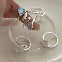 S925 Silver Heart-Shaped Moonstone Ring