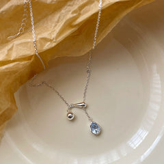 S925 Sterling Silver Blue Teardrop Zircon Necklace