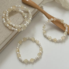 S925 Silver Stretch Bracelet with Natural Pearl & Golden Rutilated Quartz