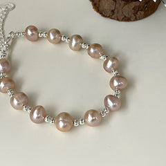 Rosy Reverie · Baroque Pearl Silver Bracelet
