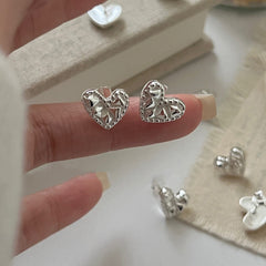 S925 Silver Faceted Heart Stud Earrings