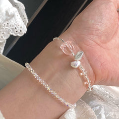Rose of the Moon· Rose Quartz & Pearl Silver Shard Bracelet