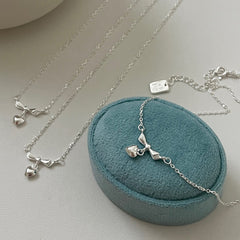 S925 Sterling Silver Bow & Heart Pendant Necklace