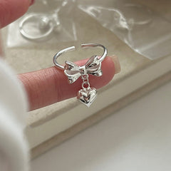 S925 Silver Double-Layer Bow Heart Ring