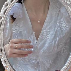 S925 Silver Necklace with High-Luster Teardrop Pearl