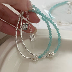 S925 Silver Aquamarine Tube Bracelet