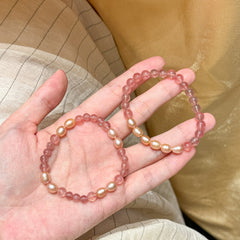 Orange-Pink Natural Pearl Strawberry Quartzen Gradient Bracelet