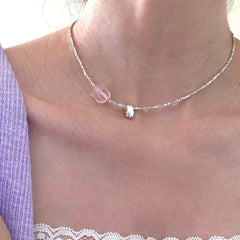 Rose of the Moon · Rose Quartz & Pearl Silver Shard Necklace