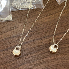 S925 Silver Heart & Shell Lock Pendant Necklace