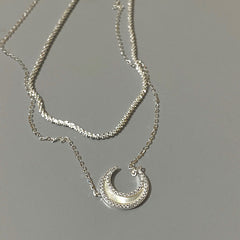 Deep Sea Natural White Mother-of-Pearl S925 Silver Moon Necklace