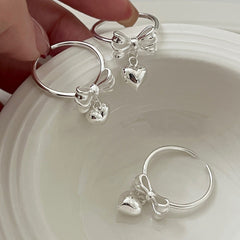 S925 Silver Double-Layer Bow Heart Ring