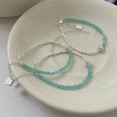 S925 Silver Aquamarine Tube Bracelet