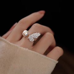 S925 Silver Natural Freshwater Pearl Butterfly Ring