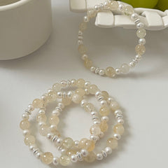 S925 Silver Stretch Bracelet with Natural Pearl & Golden Rutilated Quartz
