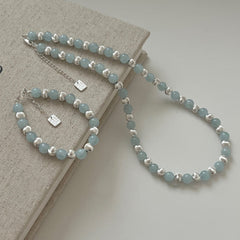 S925 Silver Aquamarine Faceted Bead Bracelet