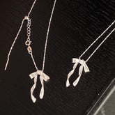 S925 Silver Solid Matte Bow Ribbon Pull Chain Necklace