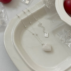 S925 Silver Woven Heart Beaded Necklace