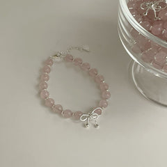 S925 Silver Bow & Pink Crystal Sweet Bracelet