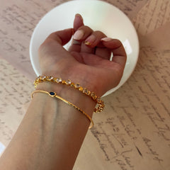 Gold Zircon Beaded & Blue Zircon Stackable Bracelet Set