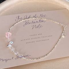 Rose of the Moon · Rose Quartz & Pearl Silver Shard Necklace