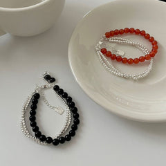 S925 Silver Red Agate Beaded Gourd Bracelet