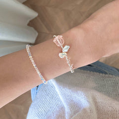 Rose of the Moon· Rose Quartz & Pearl Silver Shard Bracelet