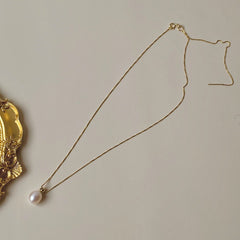 S925 Silver Necklace with High-Luster Teardrop Pearl