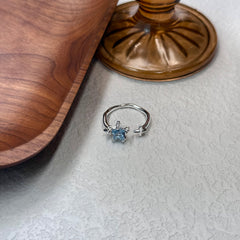 Star Ring with Aquamarine Zircon in S925 Silver