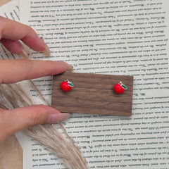 S925 Silver Red Apple Stud Earrings