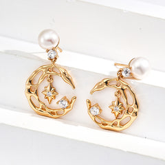 S925 Silver Artistic Natural Pearl & Zircon Earrings