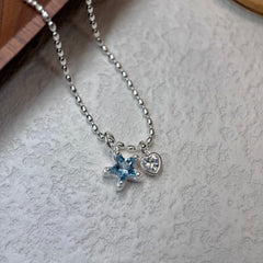 Star Necklace with Aquamarine Zircon in S925 Silver
