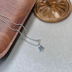 Star Necklace with Aquamarine Zircon in S925 Silver