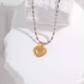 S925 Silver Beaded Heart Gold-Plated Necklace