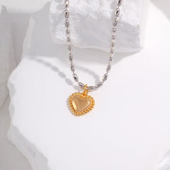 S925 Silver Beaded Heart Gold-Plated Necklace