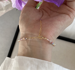 14K Gold-Filled Pink and Purple Beaded Pearl Bracelet