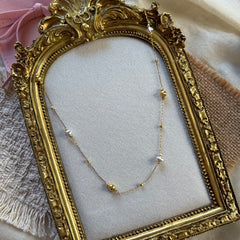 Vintage Brushed Two-Tone Cat-Eye Bead Necklace