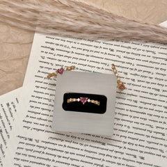 S925 Silver Gold-Plated Tourmaline Heart Zirconia Ring