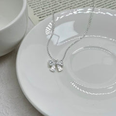 S925 Silver Waffle Bow Necklace
