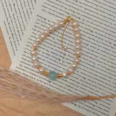 S925 Silver Aquamarine & Freshwater Pearl Bracelet