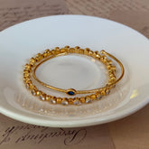 Gold Zircon Beaded & Blue Zircon Stackable Bracelet Set