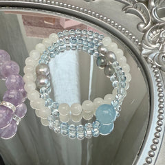Moonstone, Aquamarine & Baroque Pearl Bracelet