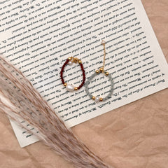 S925 Silver Gray Moonstone & Brown Gemstone Freshwater Pearl Ring